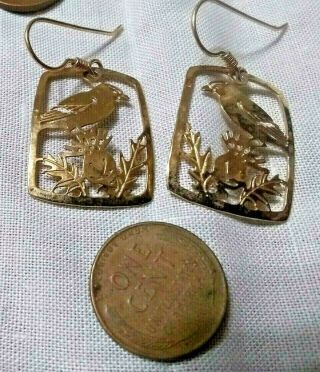 Vintage Wild Bryde Goldfinch Rectangle Dangle Earrings Gold Tone Signed