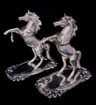 Vintage Art Nouveau " Rearing Horses " Bronze Sculpture Bookends 1900 - 1910