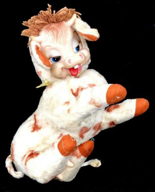 Vintage Rushton Star Creation Rubber Face Spotted Cow Plush Toy 1950 
