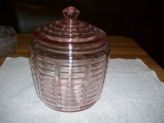 Vintage Pink Depression Glass Manhattan Cookie Jar With Lid