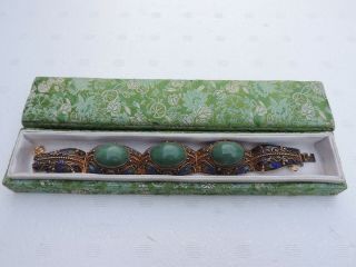 Fine Vintage Chinese Export Cloisonne Enamel Sterling Silver Gilt Jade Bracelet
