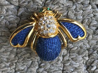 Rare Vintage Joan Rivers Denim Bee Brooch Pin Honey Bumble
