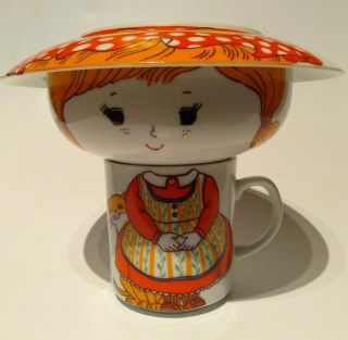 Porcelain Stackable Plate Bowl Cup Mug Child Dish Set Girl Orange Cat Vintage