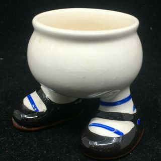 England Carlton Ware Blue Footed Egg Cup Vintage Pottery Whimsical Stripes Black