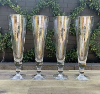Vintage Champagne Flutes / Cocktail Glasses Set Of 4 Etched Grape Design