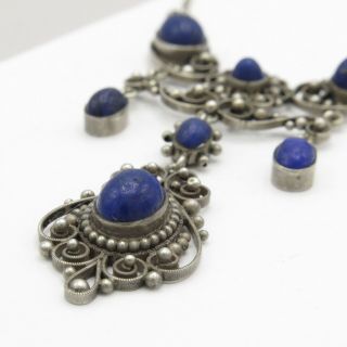 Vtg Antique Arts & Crafts Sterling Silver Lapis Lazuli Festoon Necklace 5