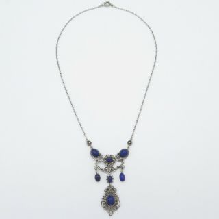 Vtg Antique Arts & Crafts Sterling Silver Lapis Lazuli Festoon Necklace 6
