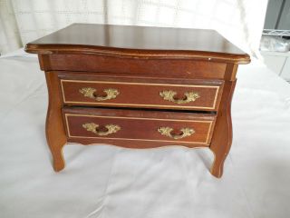 Vintage Queen Anne Style Musical Wood Jewelry Box Footed Chest Japan