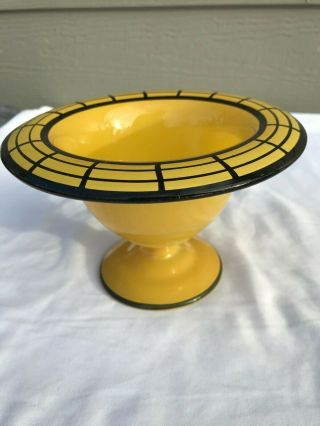Vintage 1930 Art Deco Yellow Black Painted Compote Compote Footed
