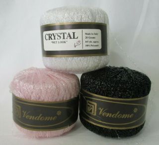 Vendome Crystal Wet Look Vintage Crochet Thread Pink White Black Italy Nos