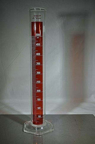 Red Striped Pyrex 500ml Glass Corning Graduated Cylinder Vintage 3042 Laboratory