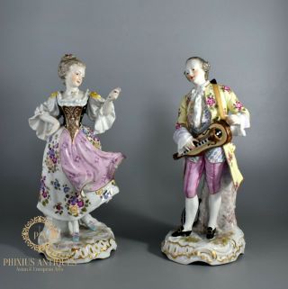 Large Antique 19th Century German Dresden Porcelain Handpainted Figures