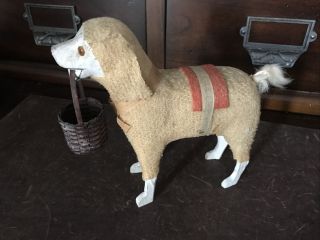 Antique German Stick Leg Dog With Basket Christmas