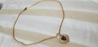 Vintage Swarovski America Signed Heart Pendant Necklace On Gold Tone Chain
