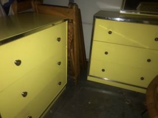 Vintage Mid Century 3 Drawer Low Chest Dresser Mod Yellow 1970’s Pair Available
