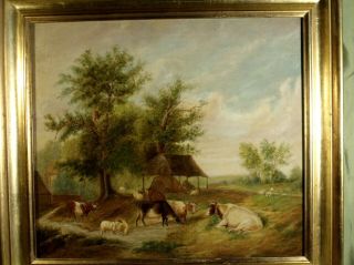 ANTIQUE c1890 OIL PAINTING FARMYARD after THOMAS SIDNEY COOPER sheep cows farm 2