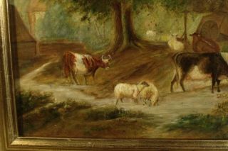 ANTIQUE c1890 OIL PAINTING FARMYARD after THOMAS SIDNEY COOPER sheep cows farm 3