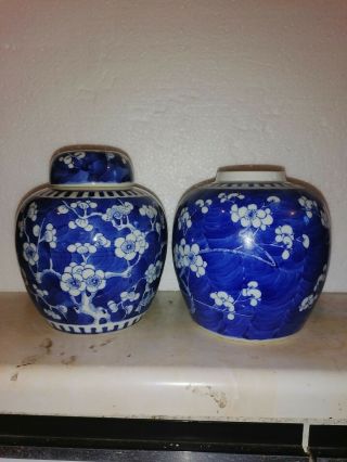 2x Chinese Qing Period Blue White Ginger Jar With Lid