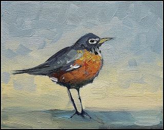 Wild Red Bird Robin Antique Style / Palette Illustration Oil Painting Art Signed
