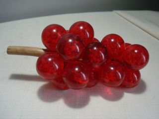 Vintage.  Cluster Of Red.  Large Acrylic Grapes.  On A Branch