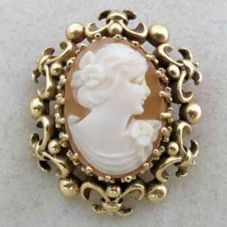 Antique ? Small 14k Yellow Gold Brooch Pin W/ Shell Cameo (5.  3 Grams,  1 ")