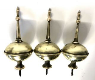 Set Of 3 Antique Brass Longcase / Grandfather Clock Spire Finials