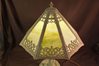 Antique Miller Art Nouveau GREEN Slag Glass Table Lamp 2