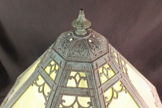 Antique Miller Art Nouveau GREEN Slag Glass Table Lamp 3