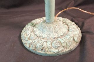 Antique Miller Art Nouveau GREEN Slag Glass Table Lamp 5