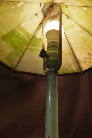 Antique Miller Art Nouveau GREEN Slag Glass Table Lamp 6
