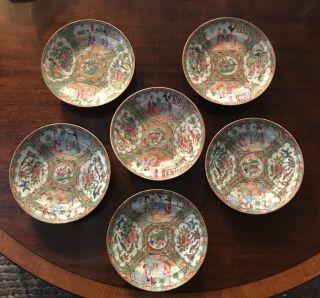 Antique Chinese Porcelain Rose Medallion Saucer/plate Set Of 6.  6 1/4 "