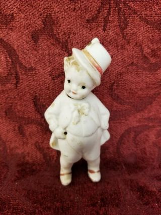 Antique/vintage Japan All Bisque Nodder Boy Nodder Doll W/ Molded Hat 3 1/2 Inch