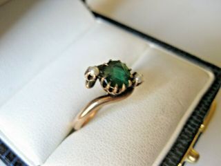 Antique Victorian 14k Rose Gold Ring: Emerald & Seeds Pearl,  19c.
