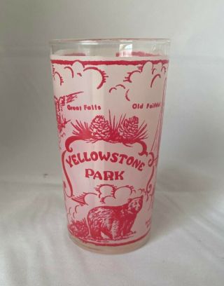 Vintage Frosted Yellowstone National Park Frosted Drinking Glasses Red & Rare
