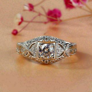 Antique Vintage Art Deco Filigree 2.  25ct Diamond Engagement Ring 14k White Gold