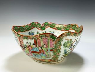 Antique Chinese Rose Medallion Porcelain Cut Corner Bowl