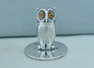 Sampson Mordan & Co Solid Silver Novelty Owl Menu Holder Chester 1905