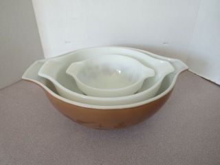 Vintage Pyrex Nested Mixing Bowls Cinderella Americana White & Brown Set Of 3
