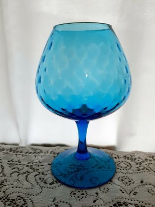 Vintage Mid Century Blue Empoli Italian Art Glass Diamond Optic Footed Compote