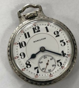 Vintage Hamilton 992 14k White Gold Filled Open Face Pocket Watch 21j