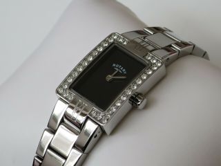 Ladies Rotary Black Face Crystal Dress Watch Lb02590/04