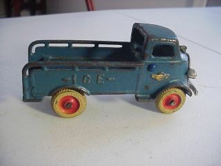 Arcade.  Antique Mack 6 3/4 Inch Blue Cast Iron Toy Ice Truck With White Tires