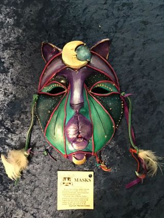 Vtg Clay Art Ceramic Wall Face Mask Cat Feline Cats Eye Signed Har 91