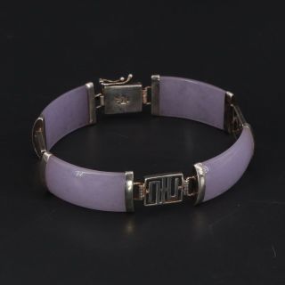 Vtg Sterling Silver - Signed J&t Purple Jade Link 7.  25 " Bangle Bracelet - 21.  5g