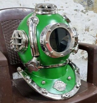 18  Full Size Vintage Diving Helmet Green Colour U.  S Navy Subeca Diving Helmet