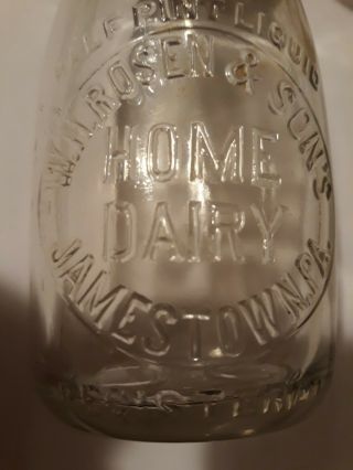 Vintage W.  H.  Rosen Sons Home Dairy Half Pint Milk Bottle Jamestown Pa