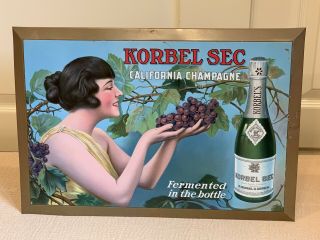 Antique American Art Korbel California Champagne Metal Tin Litho Sign