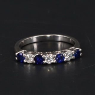 VTG Sterling Silver - Sapphire & CZ Cubic Zirconia Cluster Ring Size 8 - 2.  5g 2