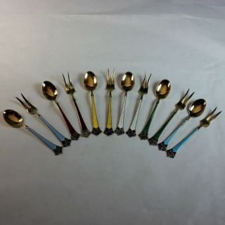 Theodor Olsen Sterling Silver Vermeil And Guilloche Spoons Forks