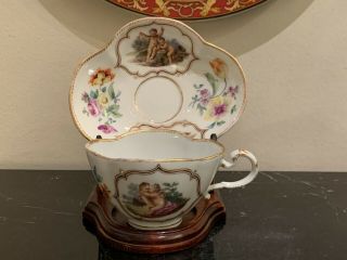 Antique Meissen Porcelain Angel Scene Cup And Saucer